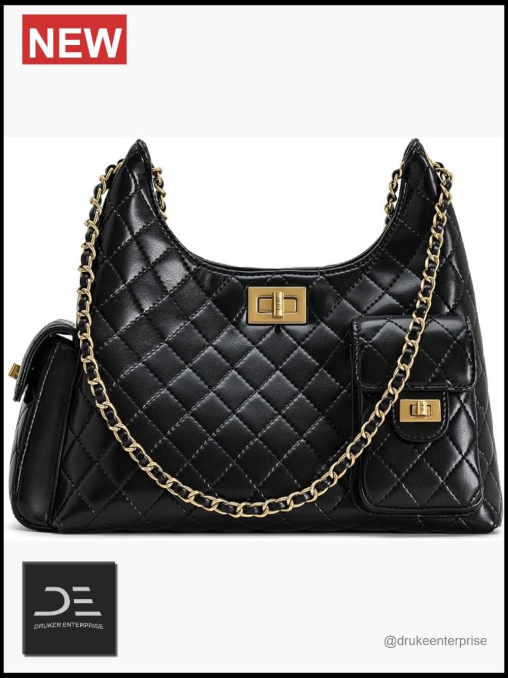 Vegan Leather Quilted Chain Shoulder Bag Satchel Crossbody